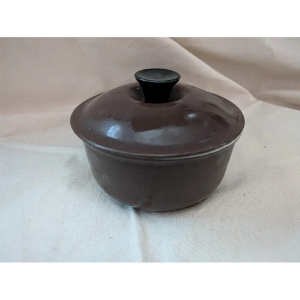 Vintage Le Creuset 14 Brown Cast Iron Enamel Sauce Pot Pan Lid France 5.5 In